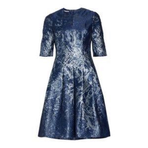 Teri Jon by Rickie Freeman Metallic Blue/Silver Jacquard A-line Dress